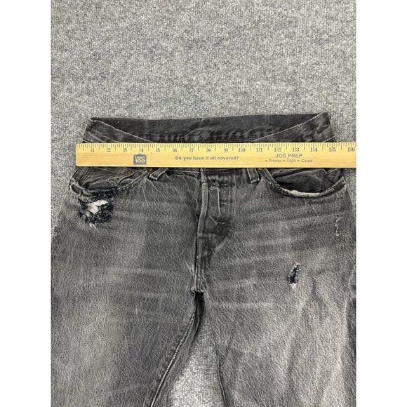 Levis 501 CT Jeans Mens 26x32 Black Distressed Tapered Button Fly Denim Ripped - Picture 3 of 11